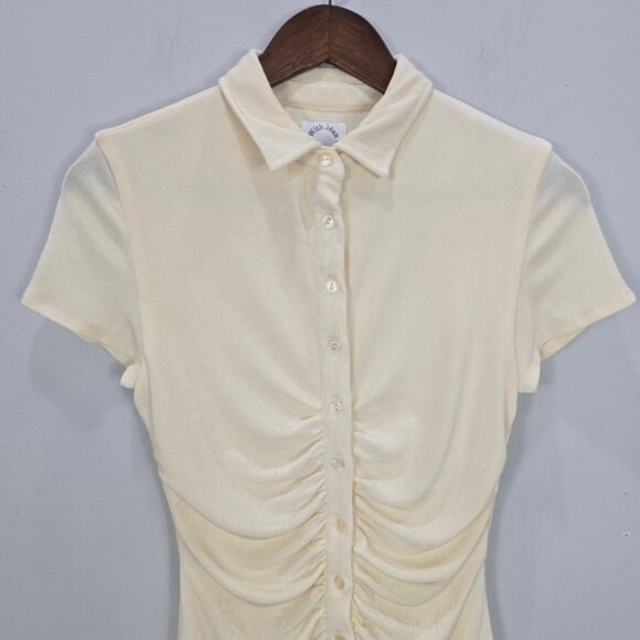 With Jean XS Mini Buttercream Dress Button Front Collared Ruched Bodycon Slinky - Picture 3 of 11